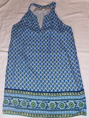 Lucy & Laurel Blue Green Floral Halter Dress